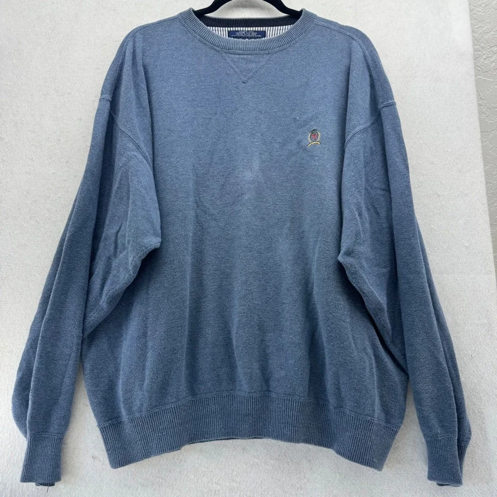 VTG Tommy Hilfiger Men's‎ L Blue Crew Neck Sweater Long Sleeve Pullover Casual